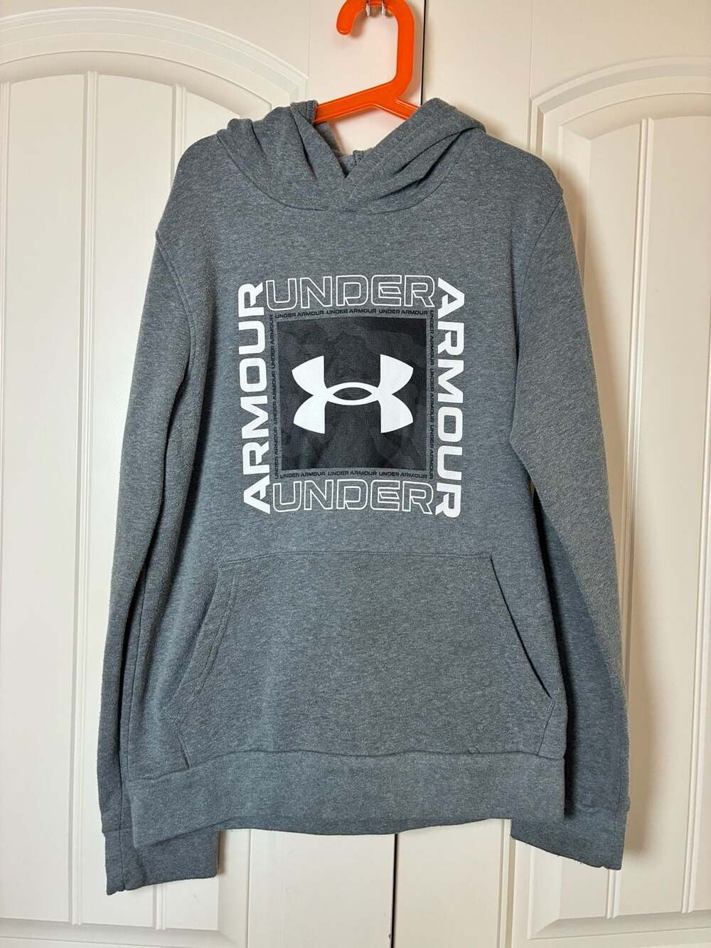 Under Armour ColdGear Youth Gray Logo Graphic Pullover Hoodie Sweatshirt Size YL